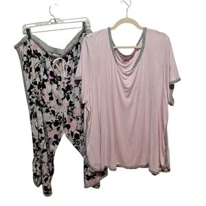 Secret Treasures Womens 5X 30W/32W Pajama Set Pull on Pink Gray Floral Soft Knit